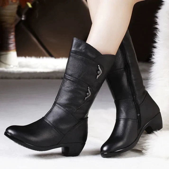 Women’s Winter Boots | High-Heel PU Leather | Anti-Slip Sole & Warm Lining | Comfortable Fit