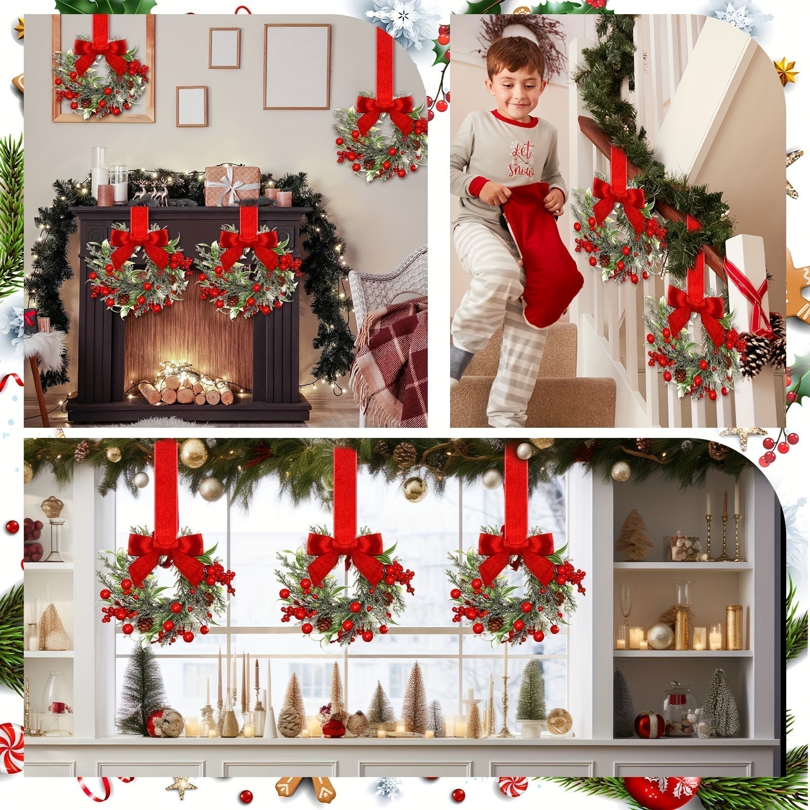 Festive Holiday Wreath with Charming Red Bow and Pinecones