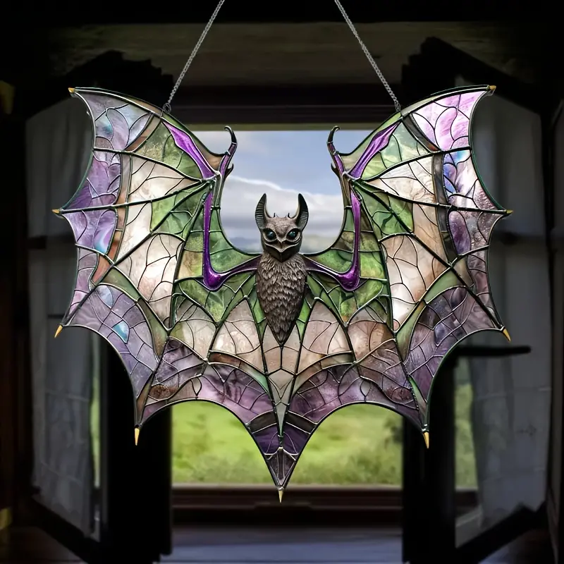 Halloween Purple Acrylic Bat Window Hanging Decor