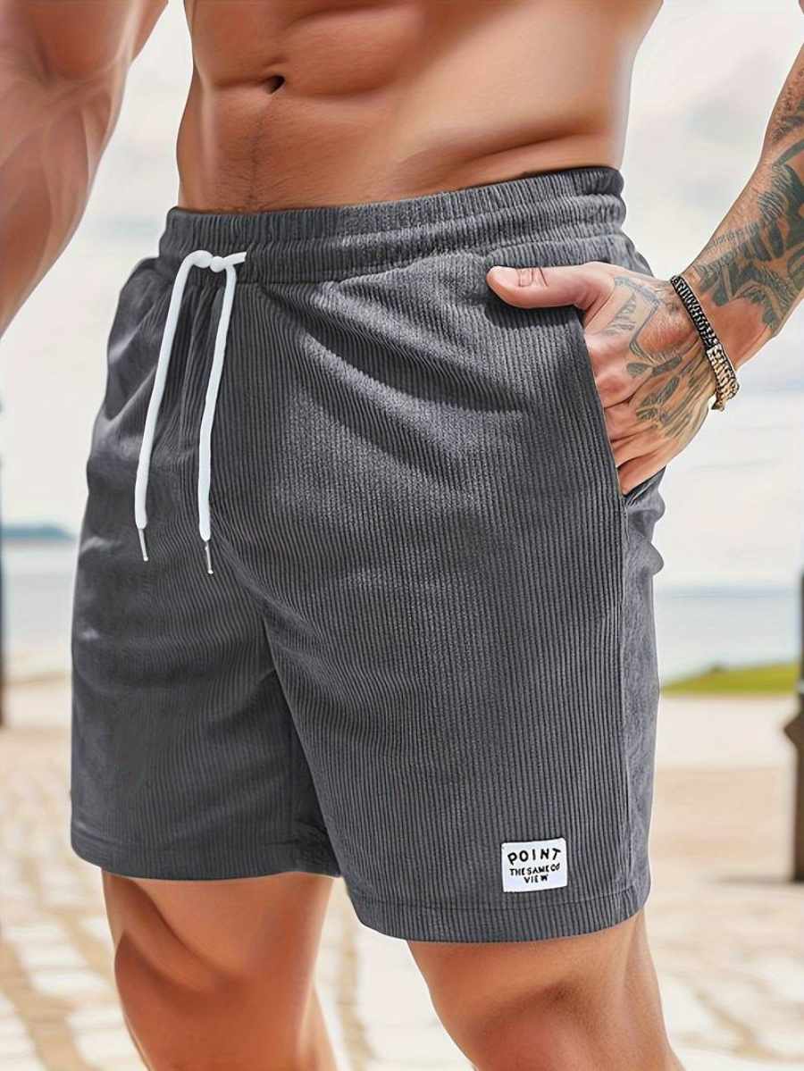 Men's Swim Shorts | Corduroy-Textured Fabric | Elastic Waistband & Side Pockets | Durable Comfort