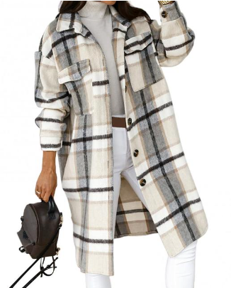 Longline Wool Coat | Front Button Closure & Oversized Fit | Cotton & Polyester | Mid-Thigh Length for Warmth