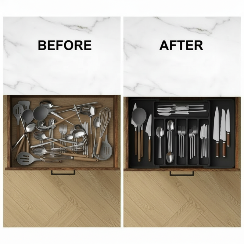 Adjustable Cutlery Organizer for Drawers – Expands 33–57 cm