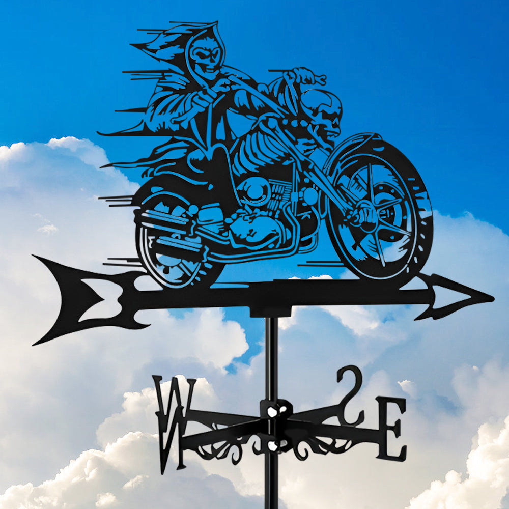 Skull Motorcycle Halloween Weathervane Stainless Steel Outdoor Decor