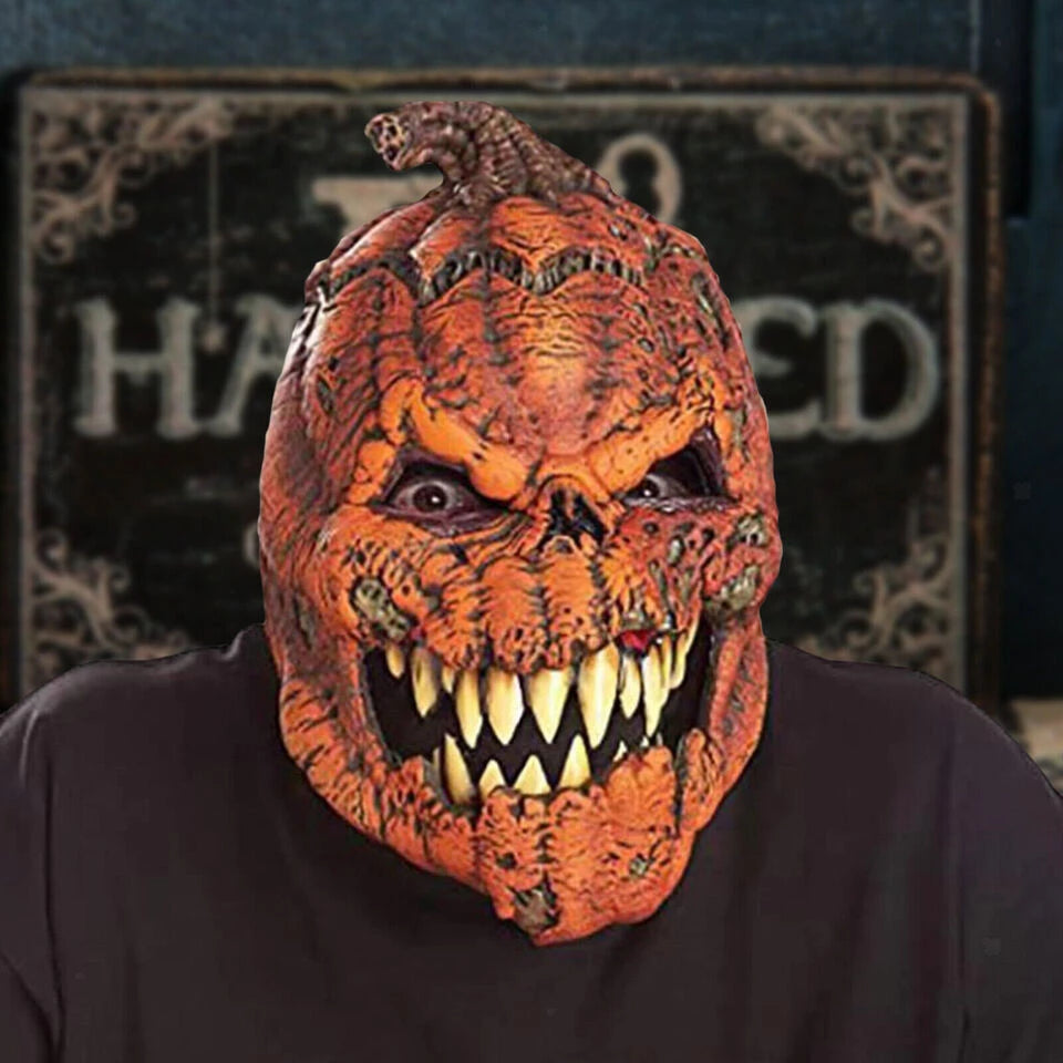 Halloween Pumpkin Face Mask with Movable Jaw - Realistic Latex Costume