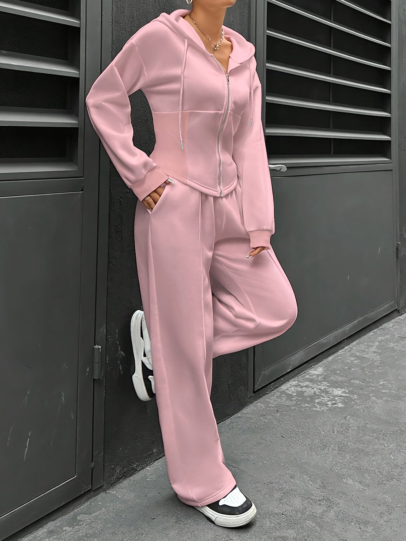 Hooded Jogger Set | Zip-Up Hoodie | Comfortable Casual Wear | Polyester