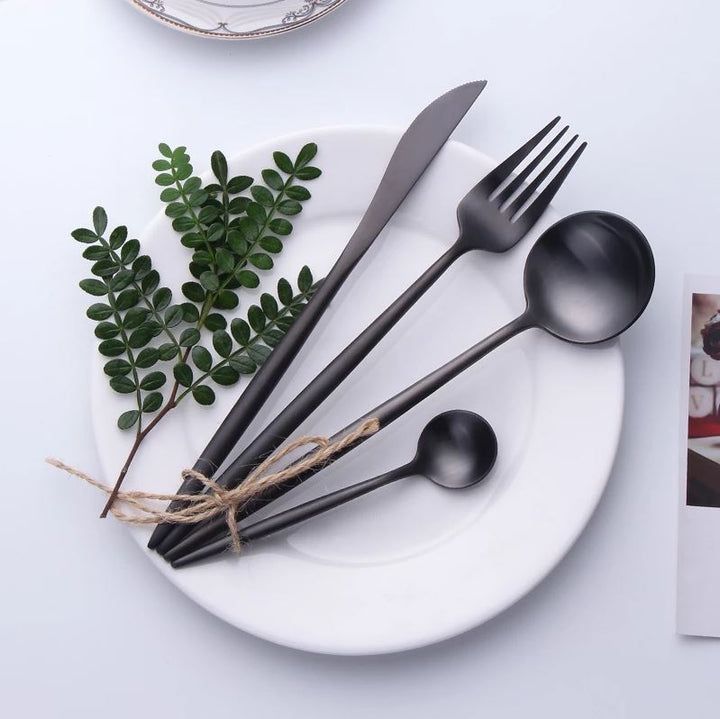 Elysian Noir — Black Stainless Steel Cutlery Set with Ergonomic Grip