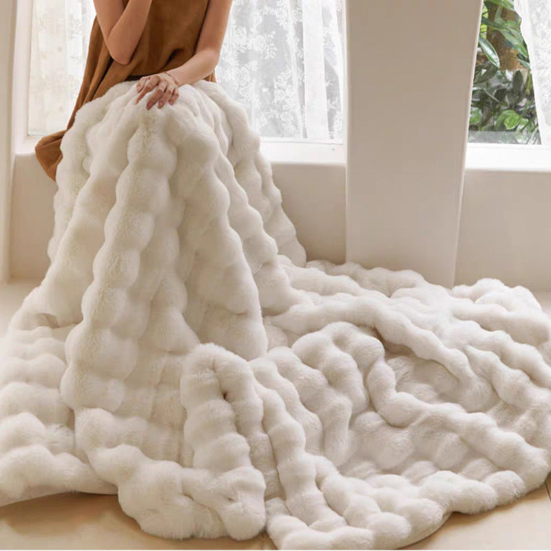 Faux Fur Blanket | Plush Bubble-Textured Design | Oversized Soft & Cozy | Comfortable Fit