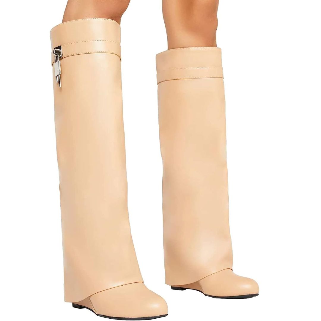 Women’s Knee-High Boots | PU Leather Durable Design | Side Zip with Padlock Pull | Comfortable Fit