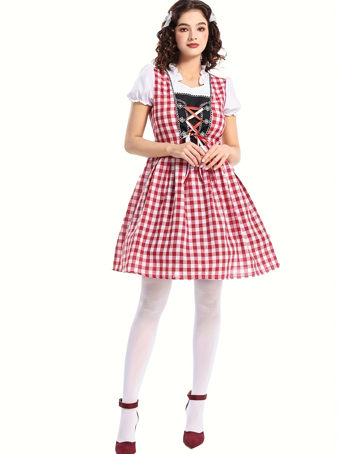 Women's Traditional Oktoberfest Dirndl Dress with Gingham Apron