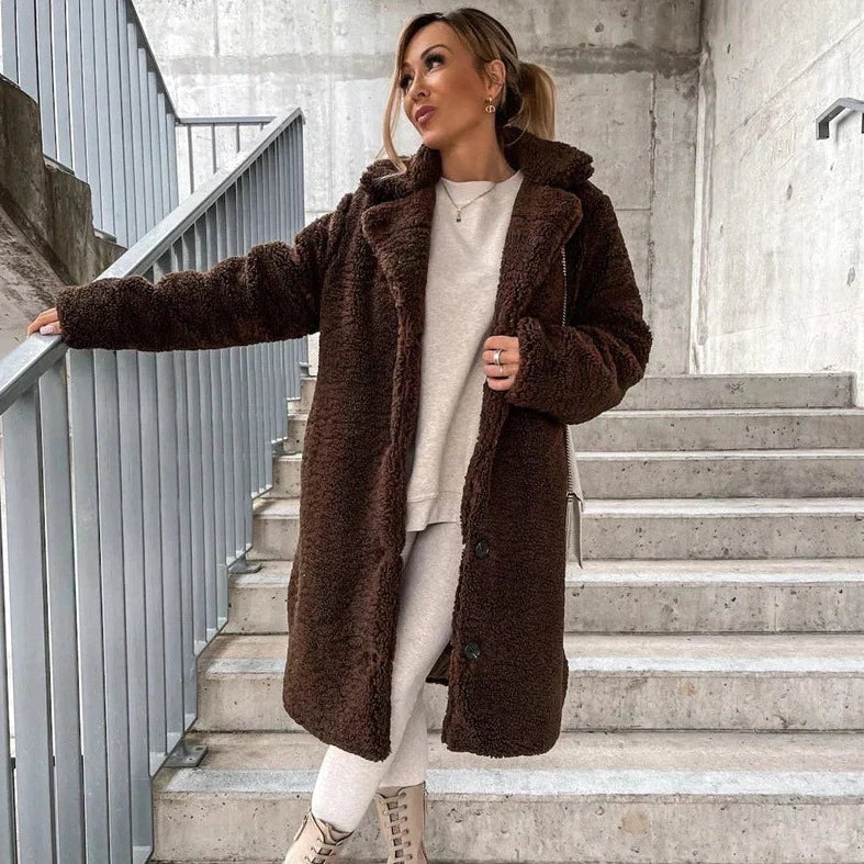 Women’s Long Teddy Coat | Plush Soft Fabric & Button Front | Warm and Cozy Fit | Versatile Casual Outerwear