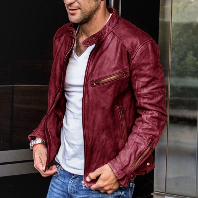 Men's Leather Jacket | Weatherproof PU Leather | Multiple Pockets & Adjustable Fit | Durable Lightweight Design