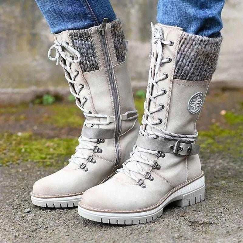 Women’s Knee-High Winter Boots | Water-Repellent PU Leather & Cotton Lining | Non-Slip Sole & Buckle Strap | Warmth and Traction