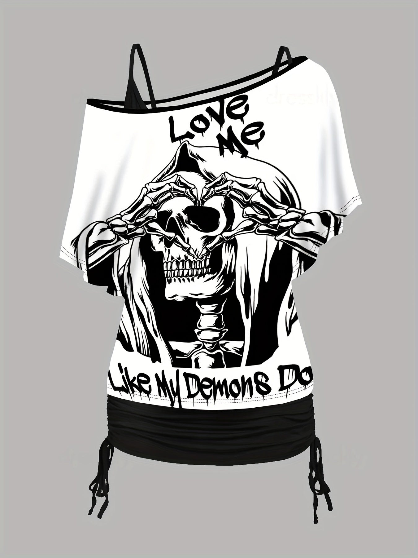 Women's Halloween Skull Print Two-Piece Set with Batwing Sleeves