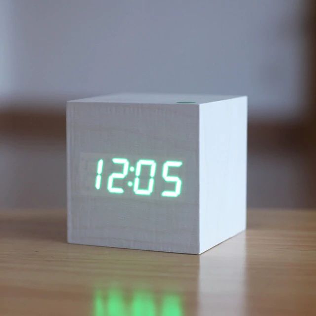 Digital Desk Clock | Bamboo Wood Cube Design | Compact 2.36 in Size | Easy-to-Read LED Display
