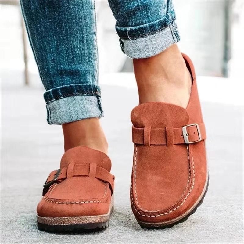 Men’s Moccasin-Style Slip-On Loafers | Buckle-Adjustable Strap | Suede-Like Upper & Cork Midsole | Comfortable Casual Footwear