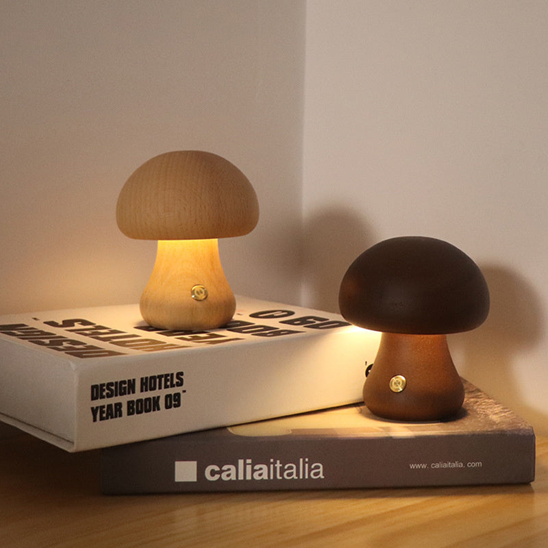 Taavita - LED Night Light Wooden Mushroom with Touch Sensor & Dimmable Brightness