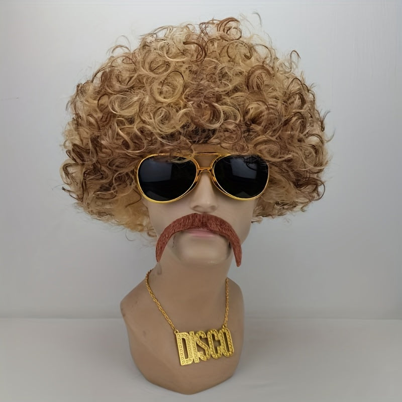 Short Curly Afro Wig Costume with Disco Accessories for Halloween Parties