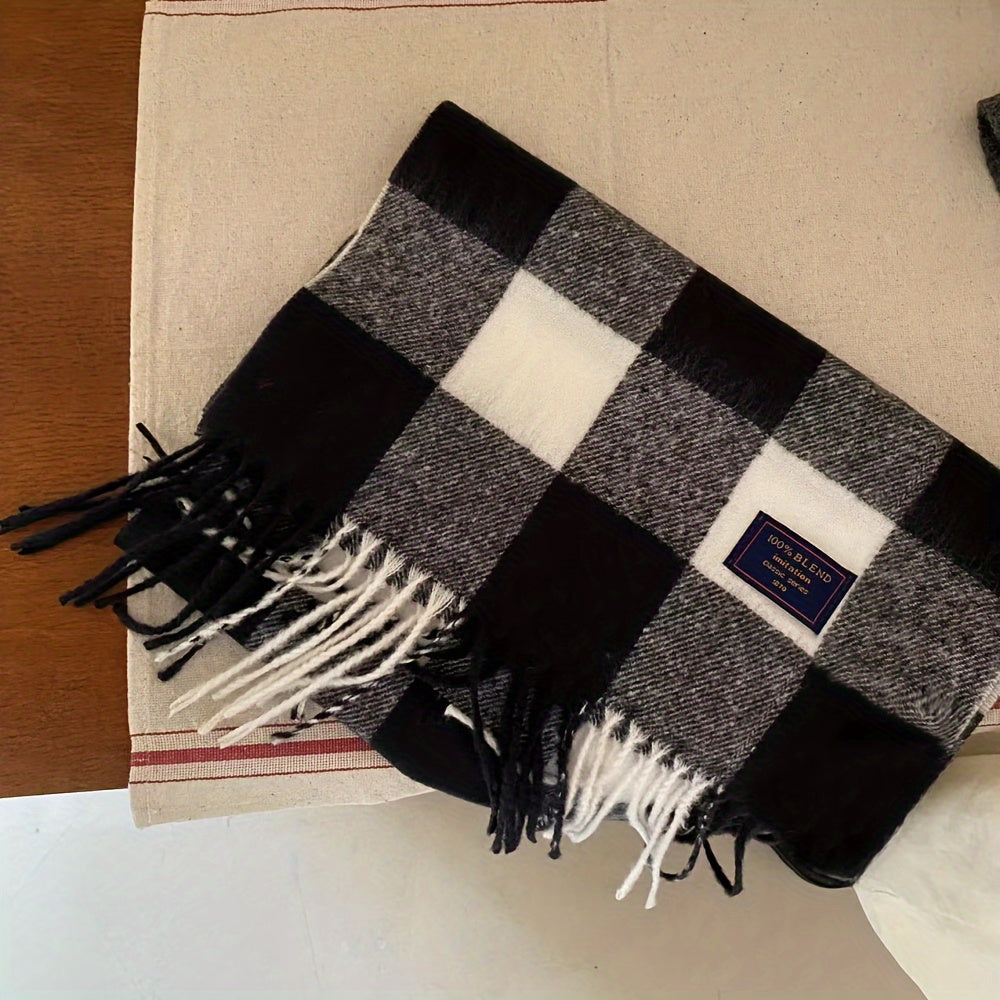 Wool-Blend Scarf | Tartan Pattern | Warm and Comfortable | Wool