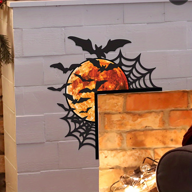 Halloween Metal Corner Decor with Spider Webs and Bats – Spooky Seasonal Accent