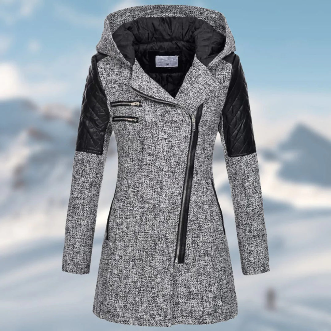 Women’s Long Winter Coat | Wool-Blend with Quilted Sleeves | Windproof & Durable | Comfortable Fit