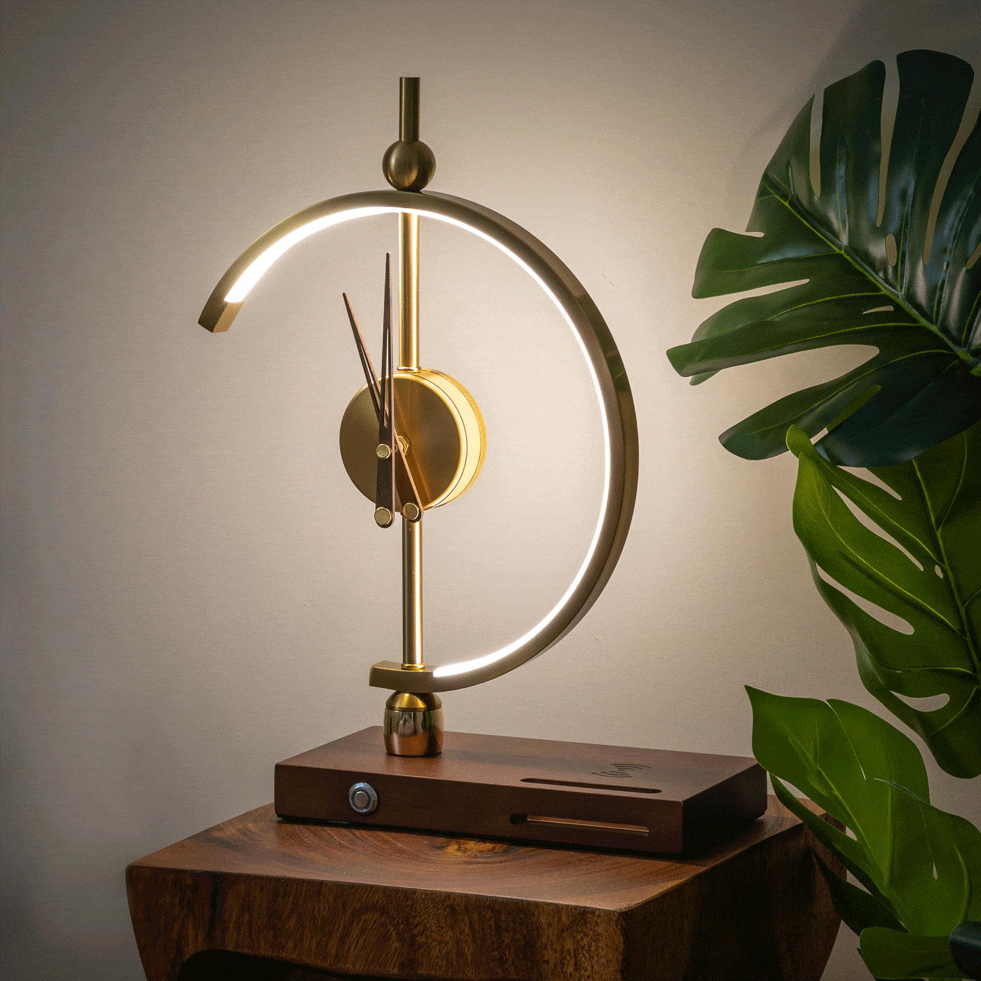 LED Desk Lamp | Wireless Charger & Analog Clock | Maple Wood Base | Energy-Efficient Lighting