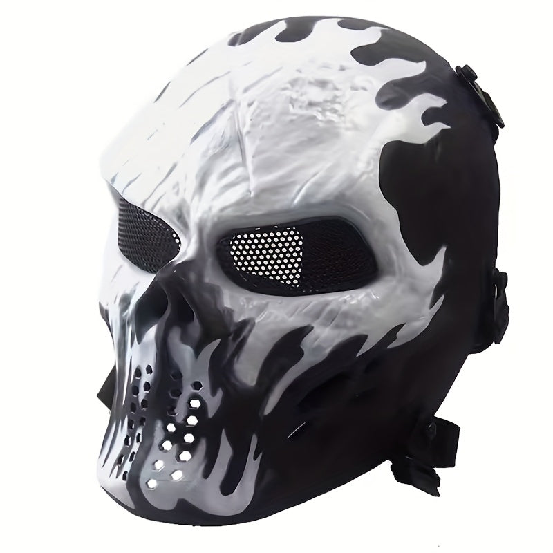Halloween Skull Mask with Black and White Camouflage Design – Lightweight Polyester