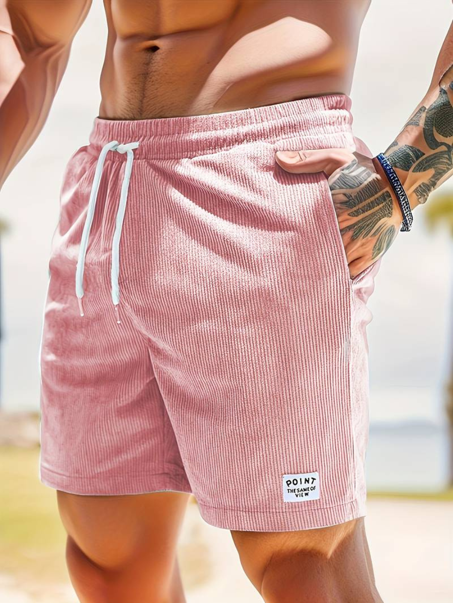 Men's Swim Shorts | Corduroy-Textured Fabric | Elastic Waistband & Side Pockets | Durable Comfort