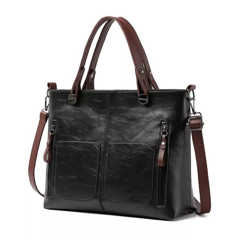 Leather Tote Handbag | Scratch-Resistant Genuine Leather | Removable Shoulder Strap | Durable Design