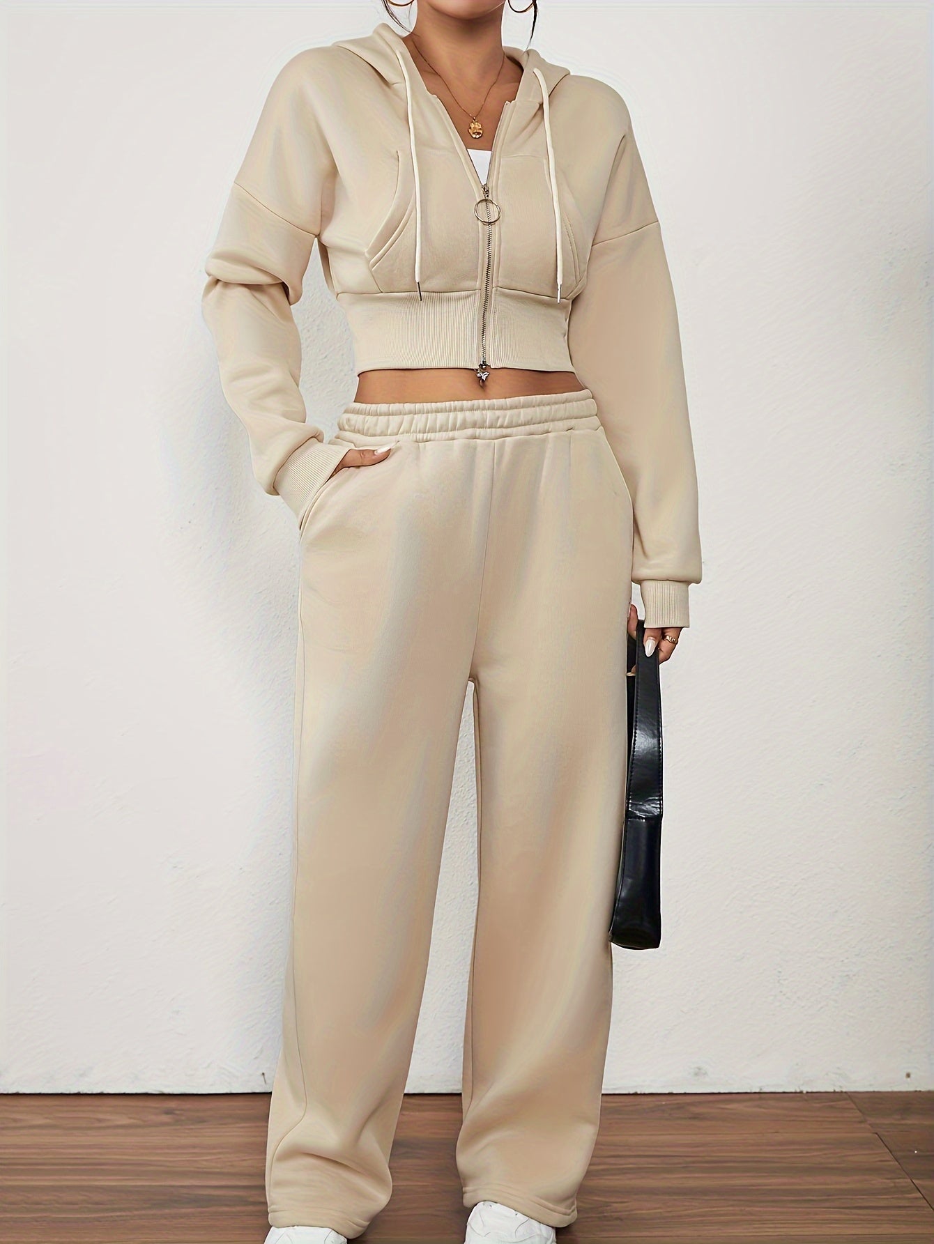 Women’s Hoodie Set | Zip-Up Cropped | Cozy Fall Comfort | Polyester