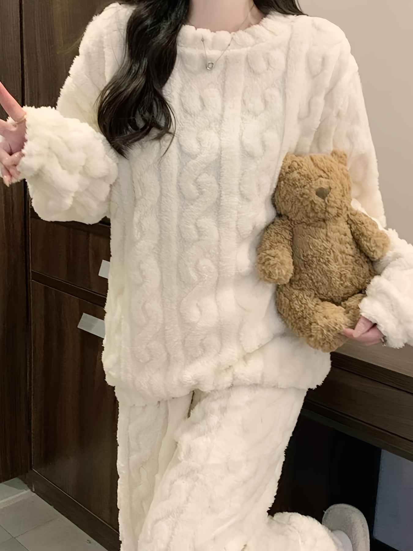 Women's Fleece Lounge Set | Long Sleeve | Cozy Warm Comfort | Polyester