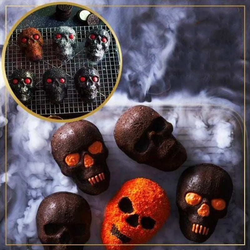 3D Skull Cake Mold for Halloween Baking - Durable Aluminum Design