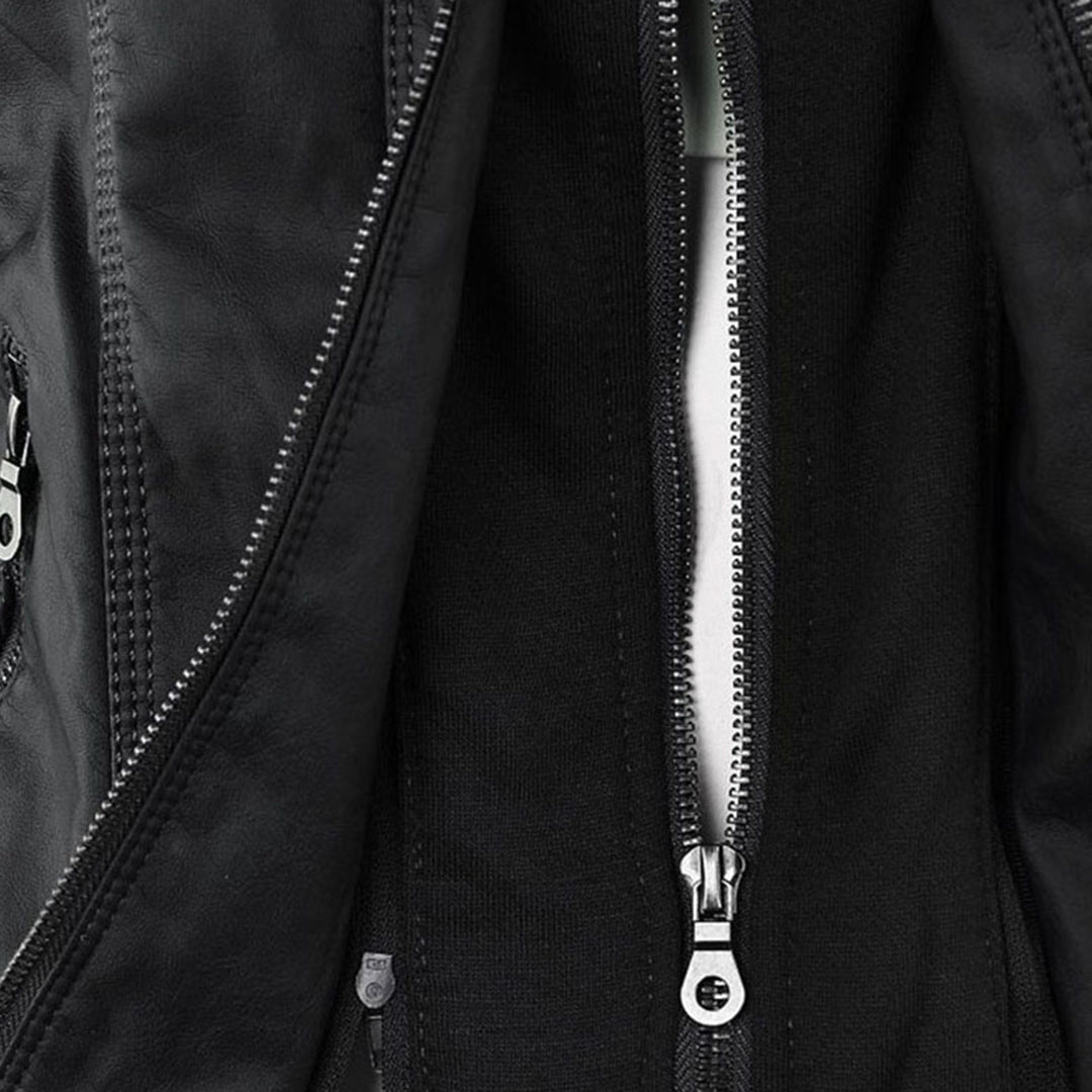 Women’s Weatherproof Leather Jacket | Detachable Hood & Zip Closure | Durable Polyester Fiber | Comfortable Fit