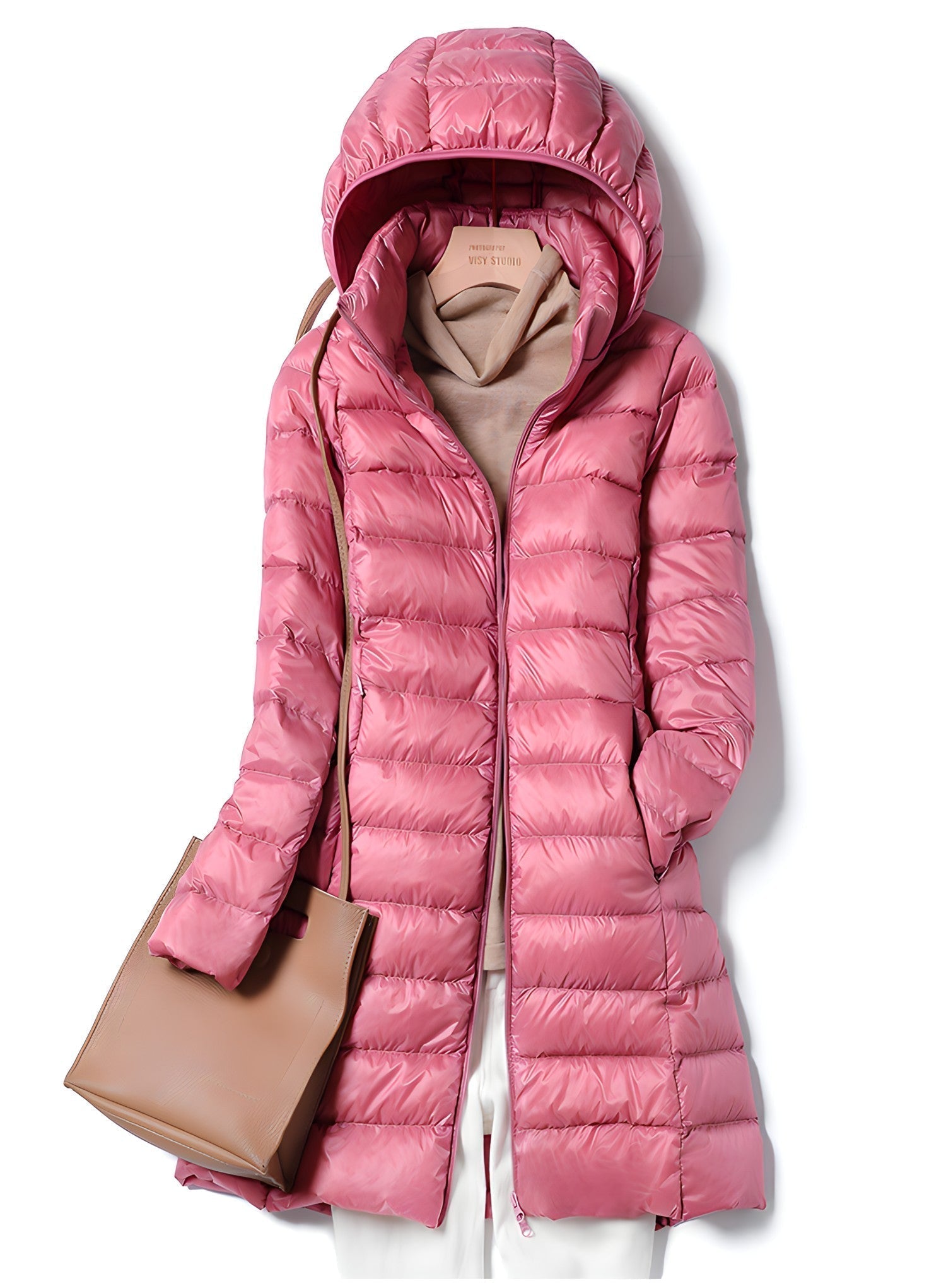 Women’s Long Down Jacket | Lightweight Down & Quilted Design | Polyester & Cotton | Detachable Hood