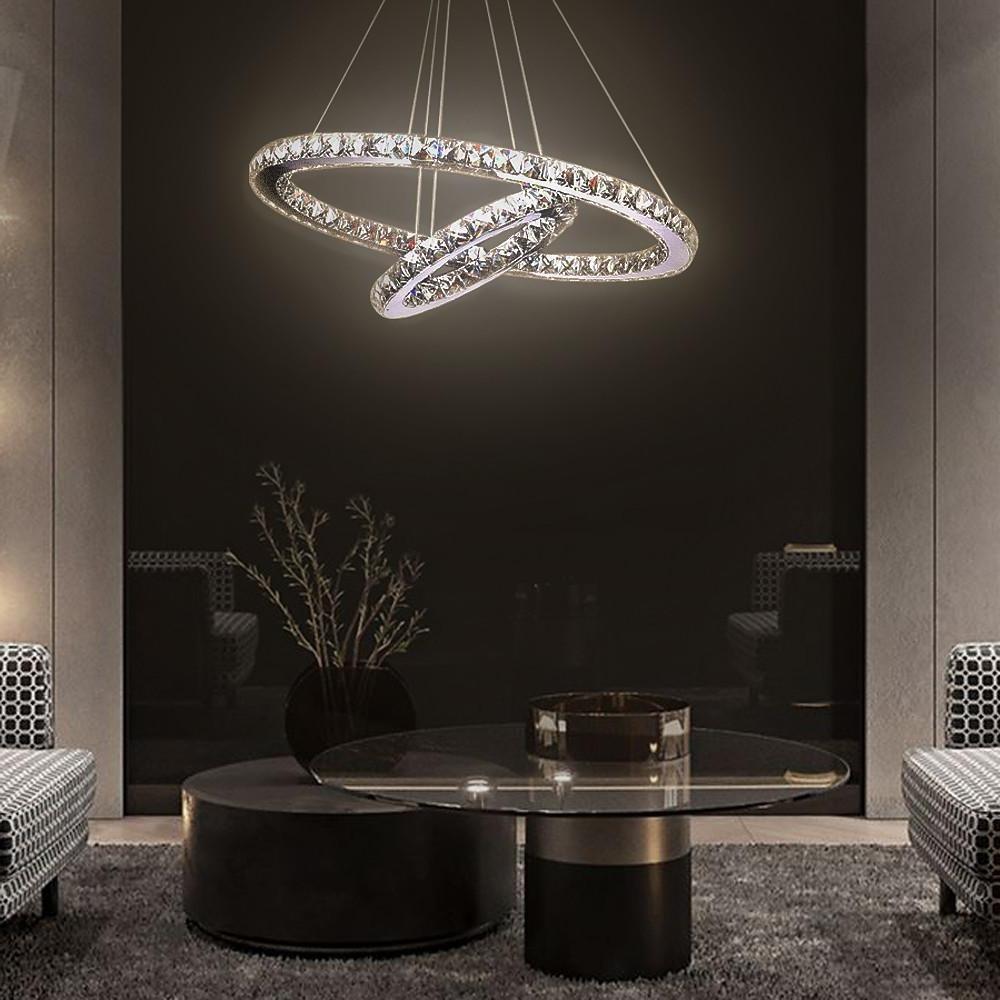 16'' Incandescent 1-Light LED Crystal Pendant Light Chandelier Metal Crystal Circle Design-dazuma