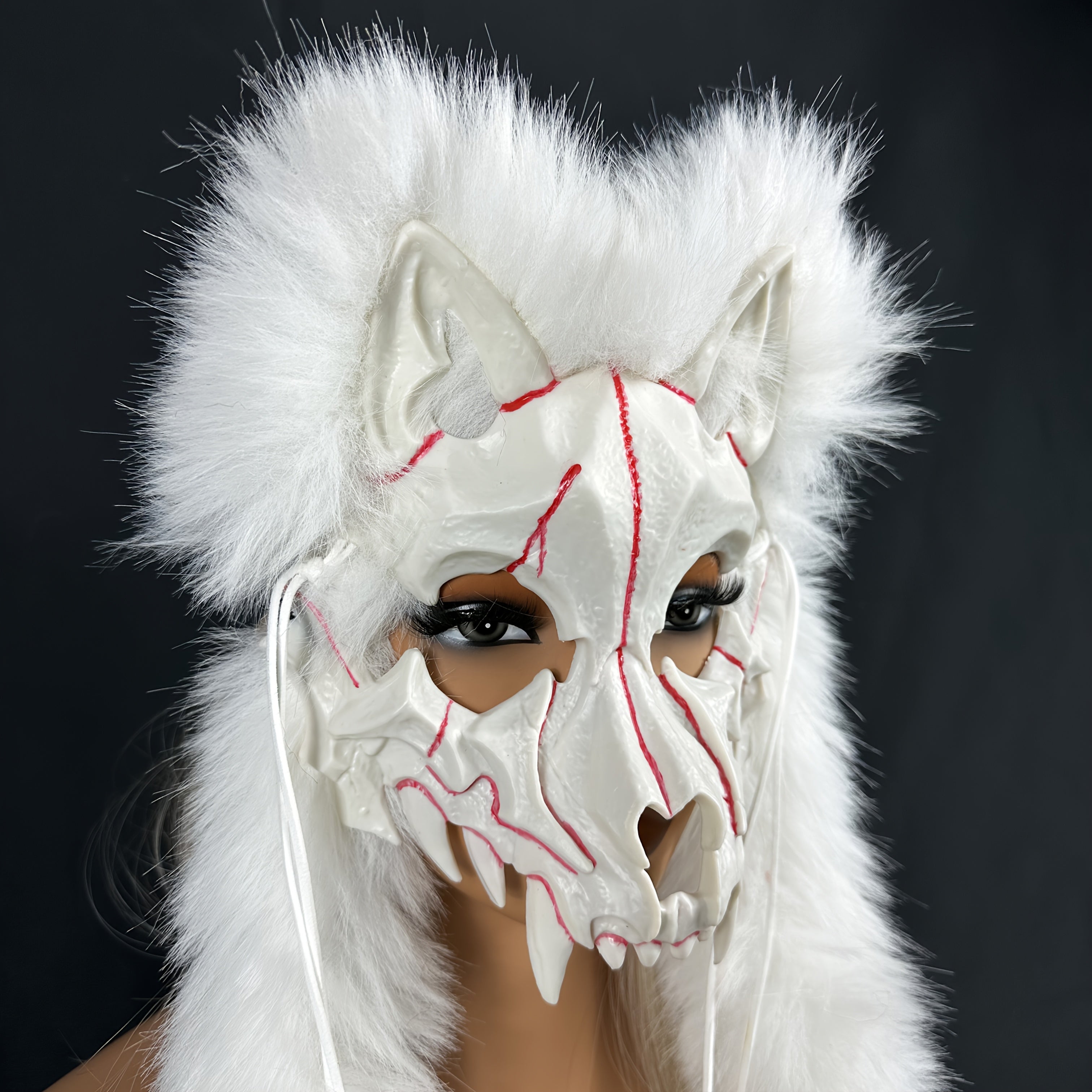 Viking Warrior Werewolf Halloween Mask with Realistic Faux Fur Headpiece