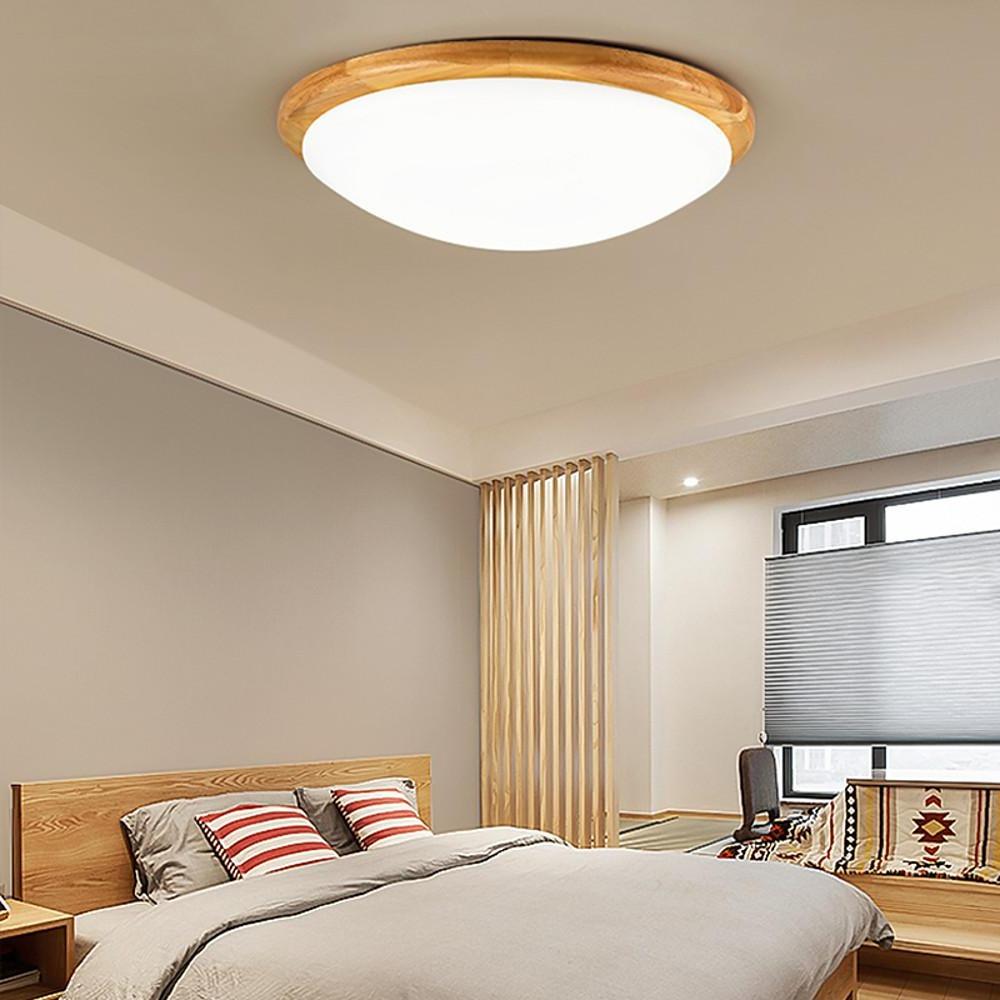 14'' Dimmable LED Wood Flush Mount Light - Taavita Bamboo Ceiling Lights for Bedroom
