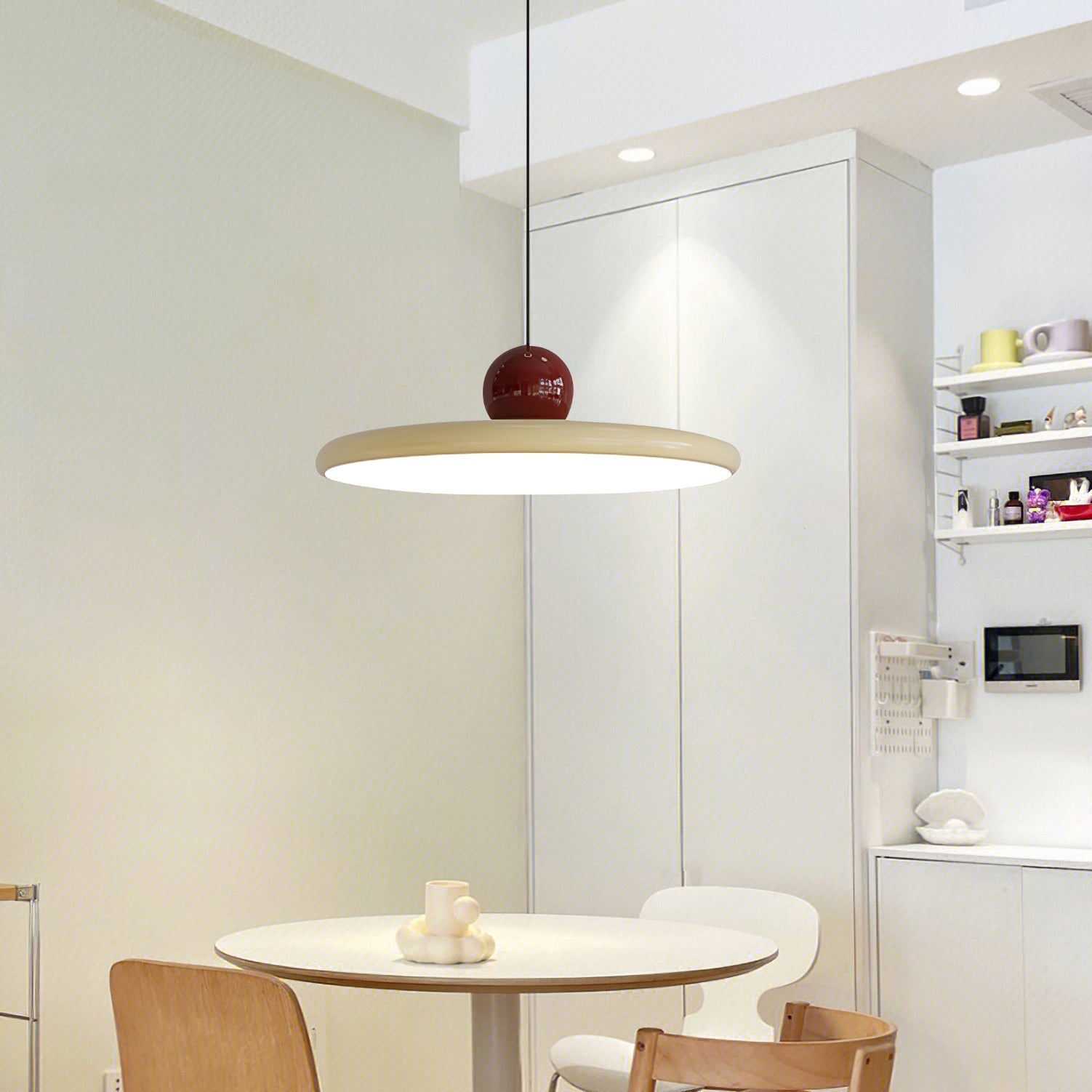 Circular LED Ring Pendant Light | Minimalist Glossy Design | Metal & Acrylic | Adjustable Hanging Height