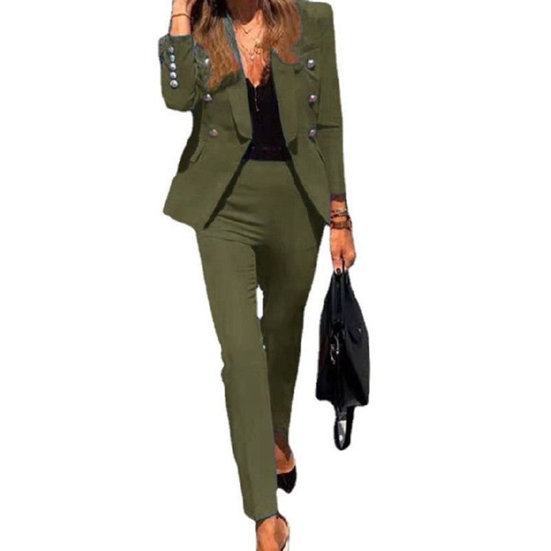 Women's Blazer and Pants Set | Slim-Leg with Adjustable Waistband | Breathable Fabric | Comfortable Fit