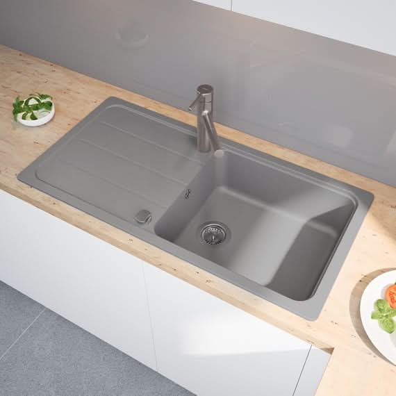 Sophisticated 50 Ceramic Sink in Tranquil Stone Gray