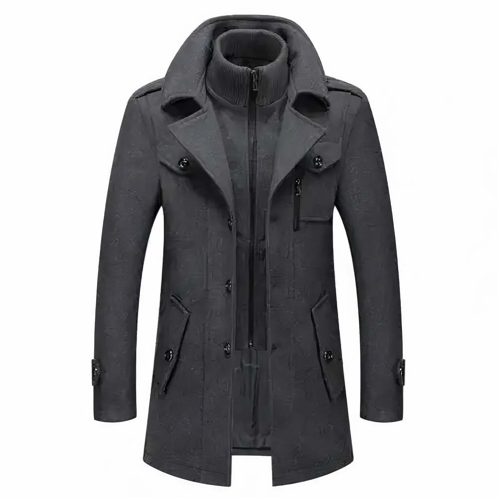 Men's Double-Collar Jacket | Tailored Fit & Polyester | Zipper & Pockets | Comfortable Warmth