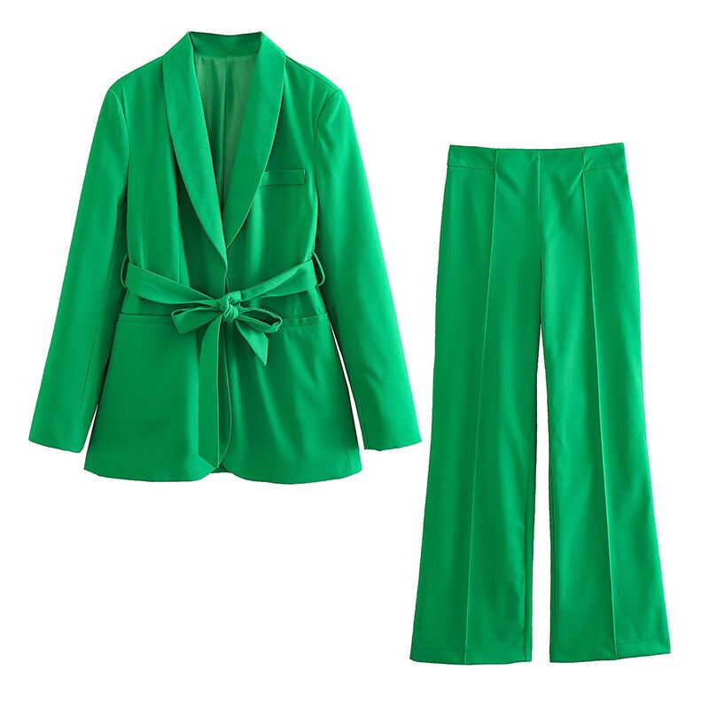 Women’s Two-Piece Suit | Belted Blazer & Matching Tailored Pants | Professional Style | Comfortable Fit