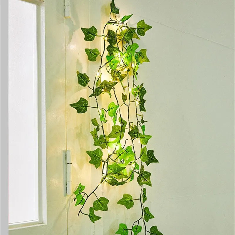 Battery Operated Garden Vine LED String Lights with Artificial Leaf Garland - Ivy, Watermelon, Green Dill, Two Color Ivy Vines - Warm White LED, Indoor/Outdoor, 2M-10M Lengths