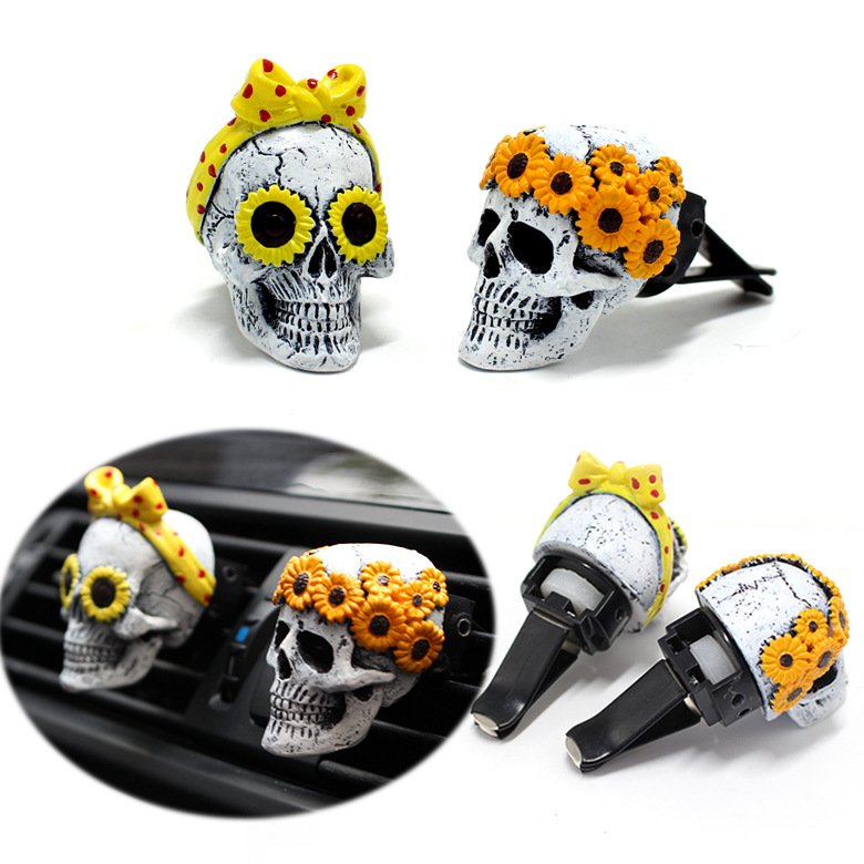 Halloween Skull Air Freshener Set with Floral Scented Resin Sculptures