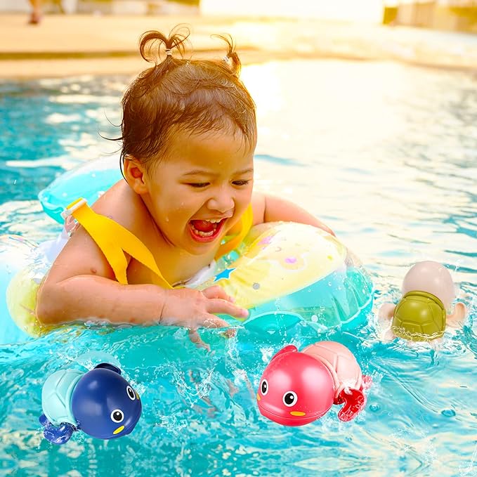 Set of 6 Wind-Up Turtle Bath Toys for Swimming Fun