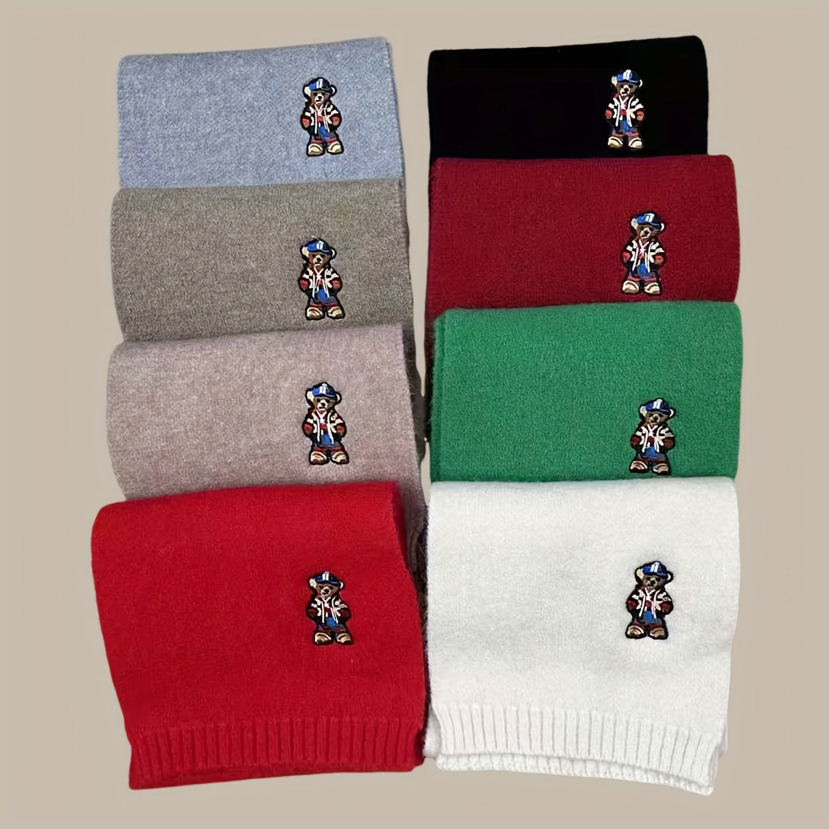 Winter Scarf | Soft Warmth | Stylish Bear Embroidery | Polyester
