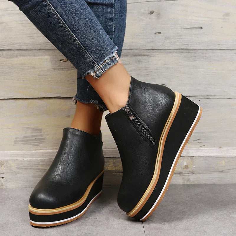 Women's Leather Ankle Boots | Platform Sole & Side Zipper | Genuine Leather | Comfortable Fit