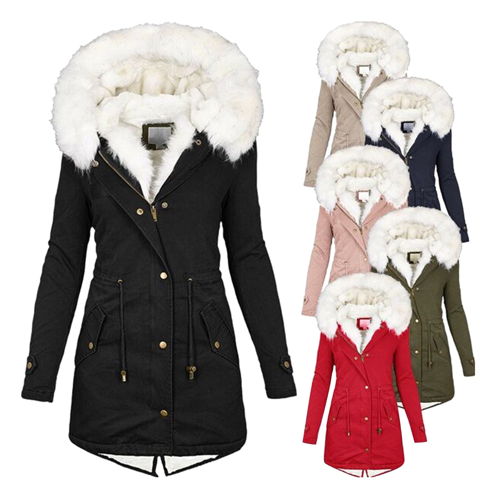 Women’s Winter Jacket | Fleece Lining & Faux Fur Trimmed Hood | Windproof & Waterproof | Adjustable Waist Drawstring