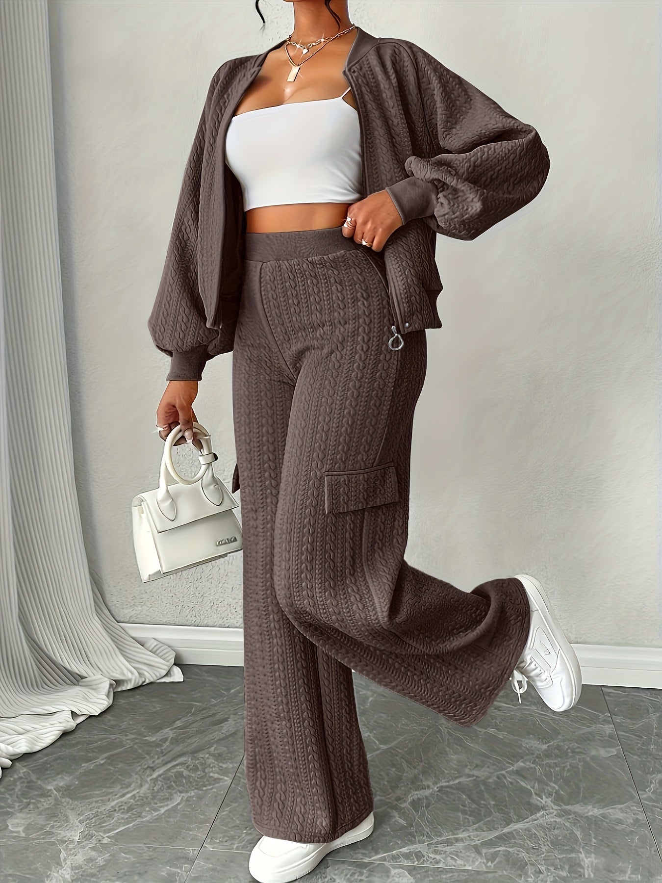 Women's Jacket and Pants Set | Stretchy Fit | Warm Fall Comfort | Polyester