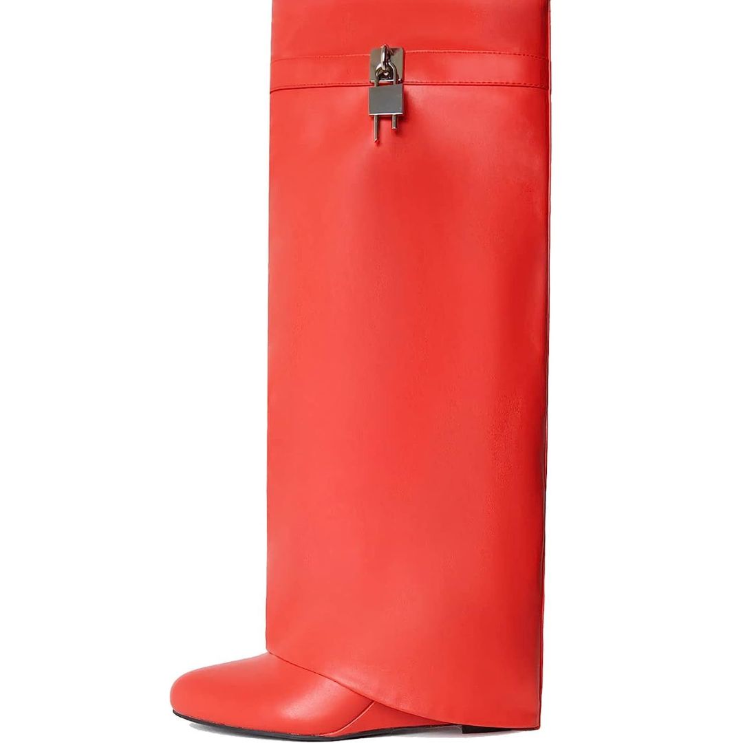 Women’s Knee-High Boots | PU Leather Durable Design | Side Zip with Padlock Pull | Comfortable Fit