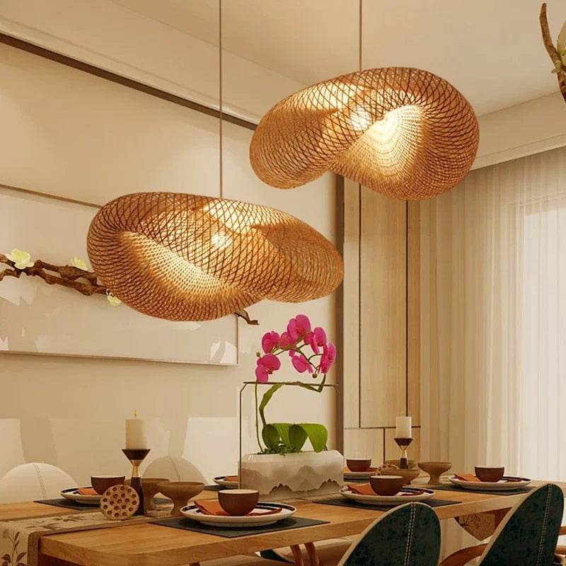 Liora — Handcrafted Bamboo Pendant Light with Rattan Shade